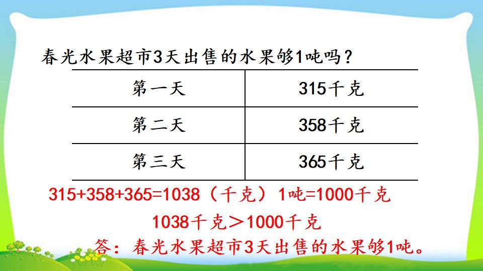 三年级上册数学资料《吨的认识，吨和千克的换算》PPT课件（2024年）共16页