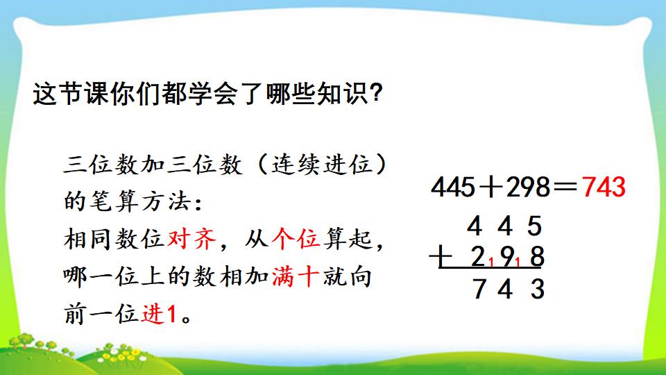 三年级上册数学资料《三位数加三位数（2）》PPT课件（2024年）共15页