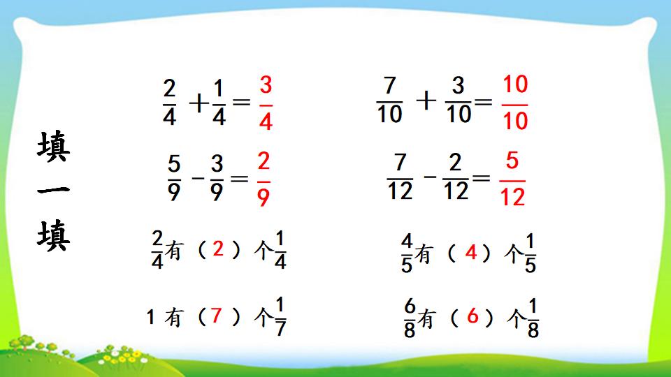 三年级上册数学资料《1减几分之几》PPT课件（2024年）共13页